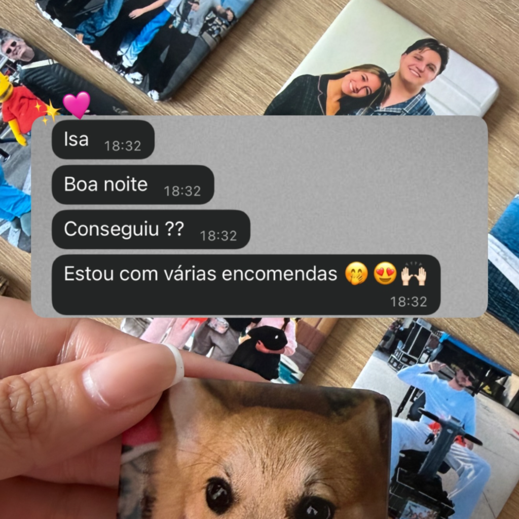 Mensagem de aluna contando que recebeu várias encomendas