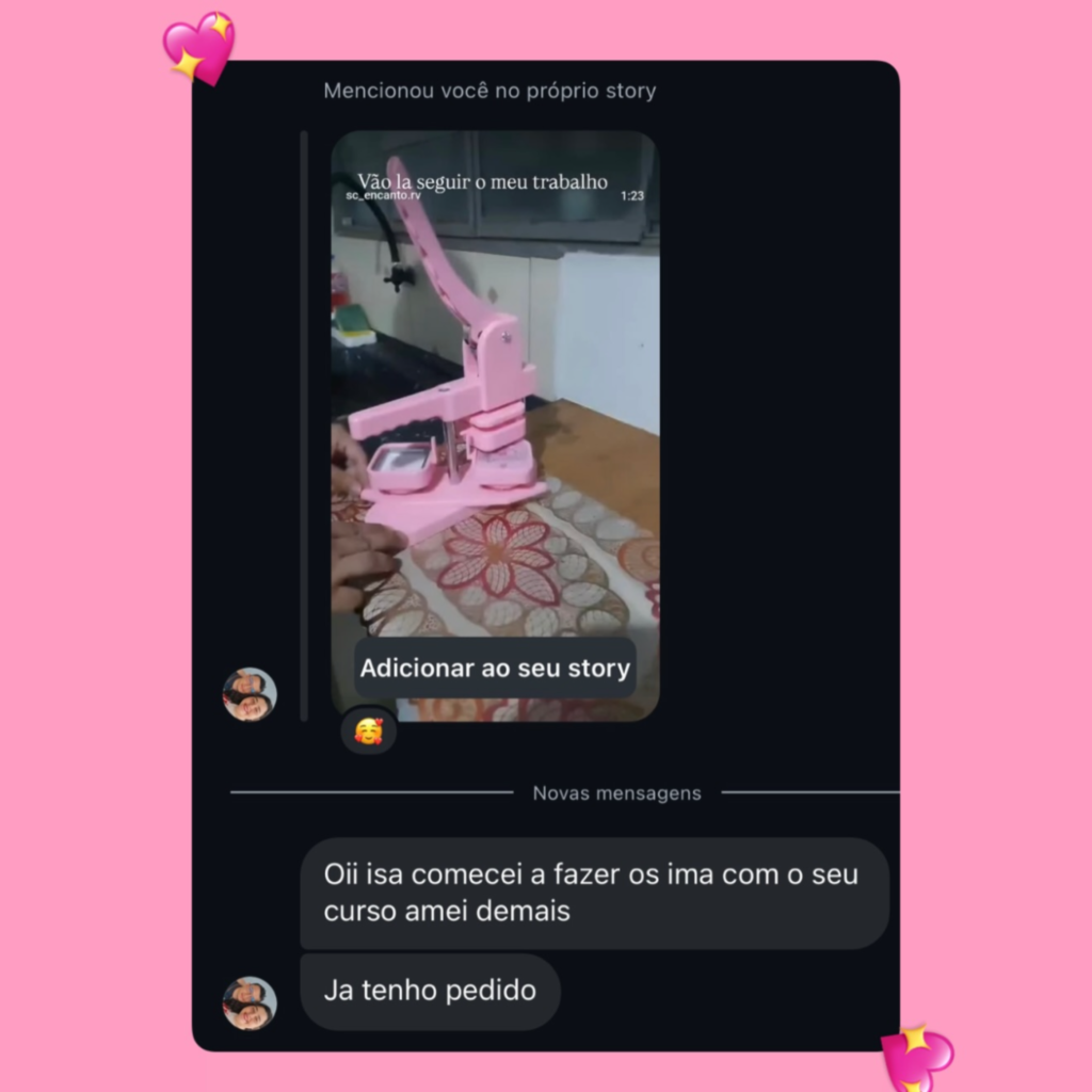 Mensagem de cliente interessada após ver a produção de uma aluna